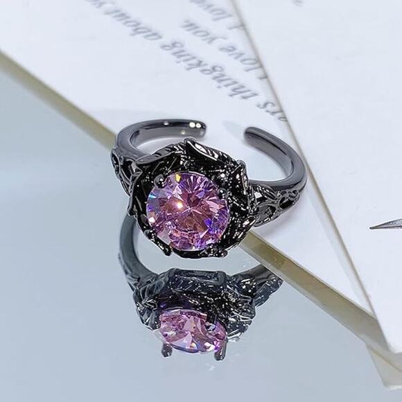 Trendy Black Opening Ring Dark Gothic Moon & Star Designs Knuckle Ring - Picture 2 of 5